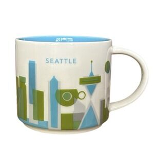 STARBUCKS Seattle You Are Here Mug 2017 Blue Green Skyline Coffee Cup 14 oz